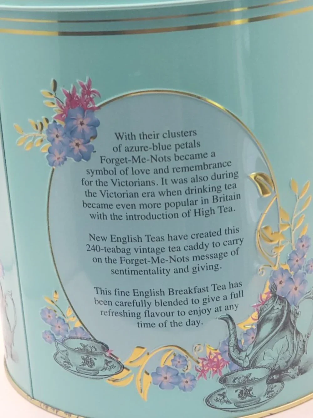 raditional English Tea Fine Breakfast Tea Tin Empty Turquoise 9.5x6.5 Canister